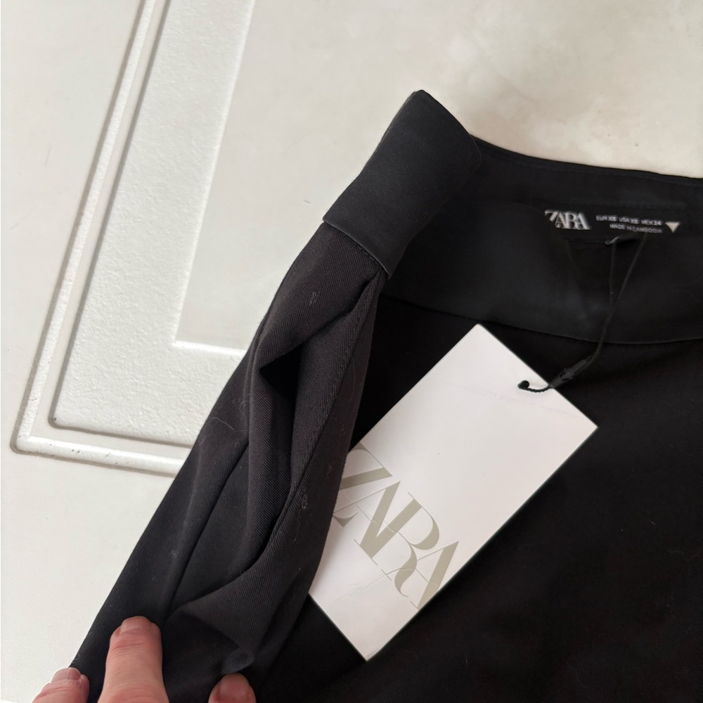 NWT Zara Dress Pants Asymmetrical Waist with Satin Trim Black Size XS - Picture 3 of 9